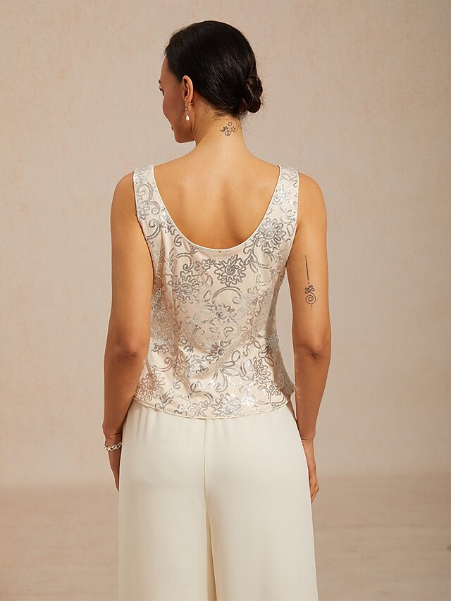 Women's Jacket Twinset Sequins Floral Paisley Elegant 3/4