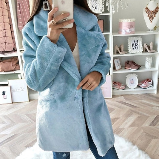 Winter Coat Fur Faux Pocket Women's Warm Comfortable
