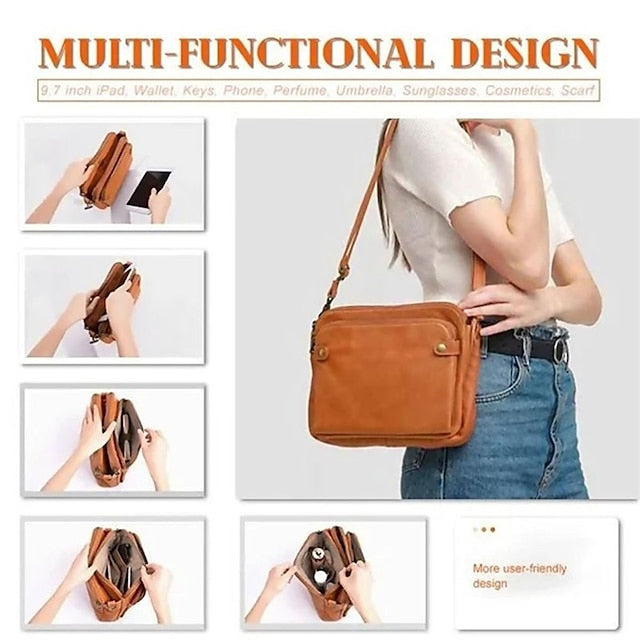 Schultertasche aus Leder für Damen im Vintage-Stil mit drei Lagen
