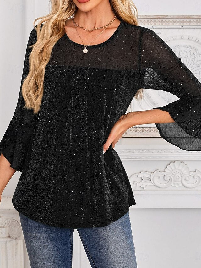 Women's Shirt Blouse Mesh Plain Stylish Classic Modern Long