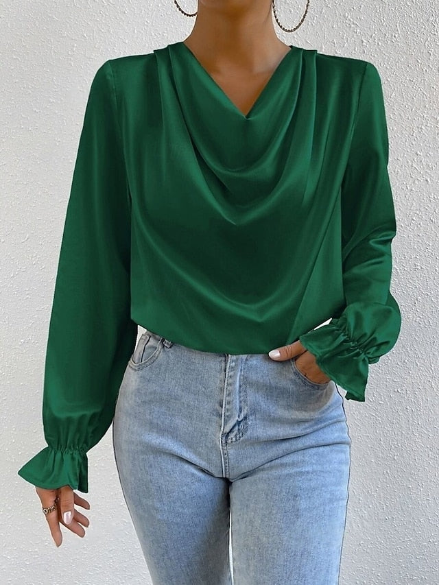 Women's Blouse Ruched Solid Color Elegant Stylish Basic