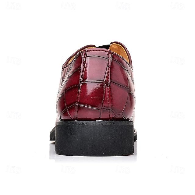 Burgundy Shoes Men's – Pattern Crocodile Slip-On