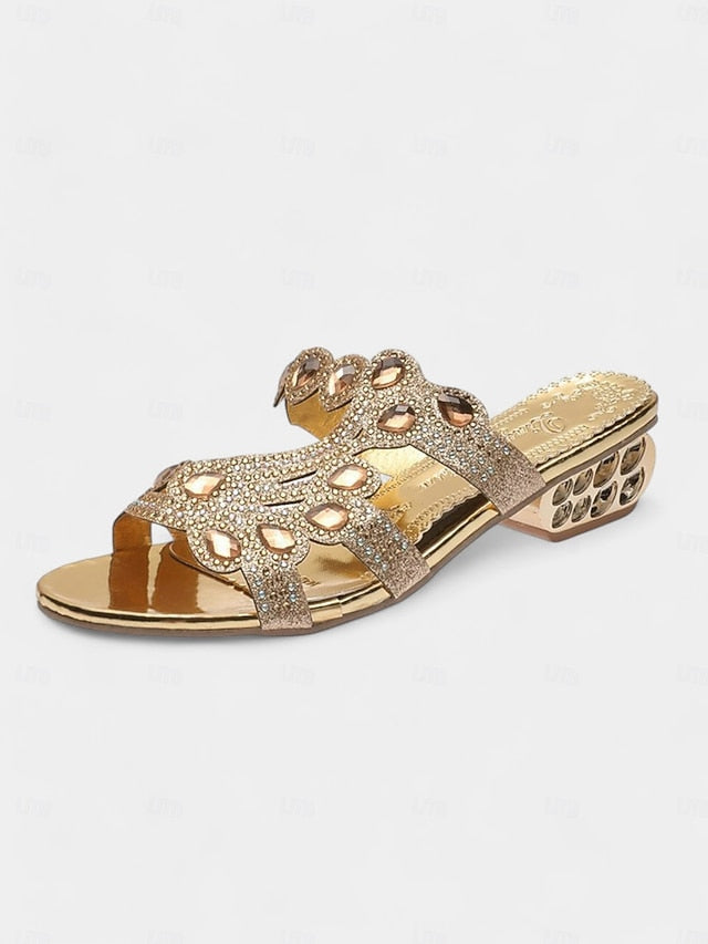 Blue Gold with and Crystal Embellishments – Sandals Open-Toe