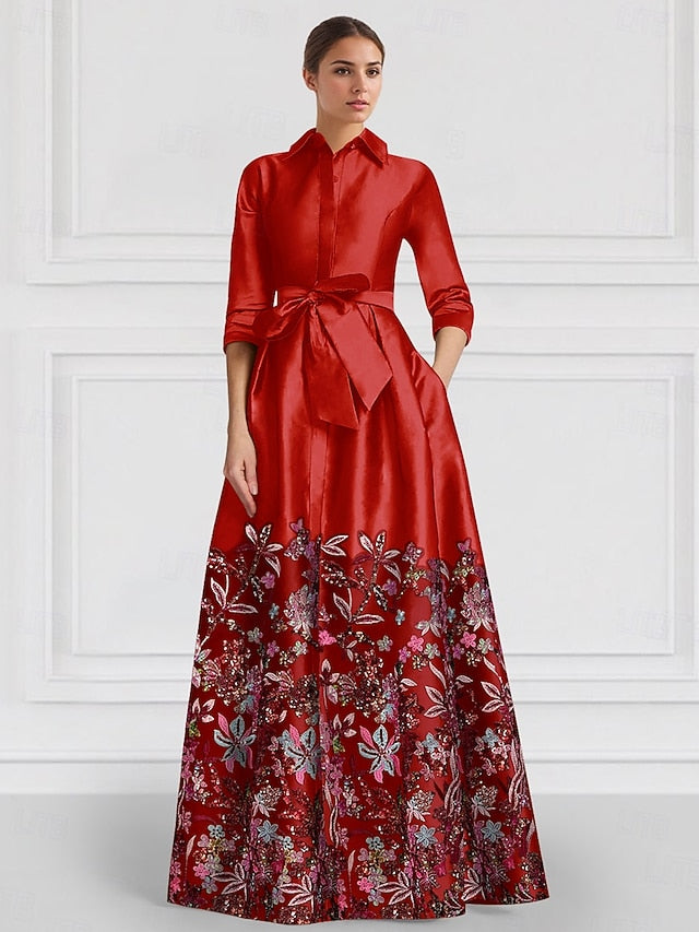 Embroidered of A-Line Bride Mother the Gown Satin Evening Floral