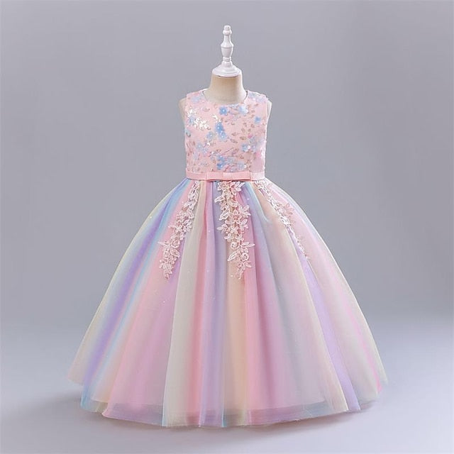 Party Dress Girl Flower Color Solid Girls' Kids