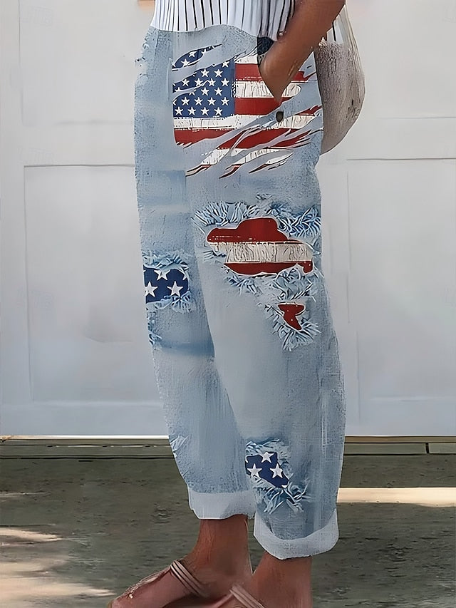 American Independence Day Women's Shirt Linen Like