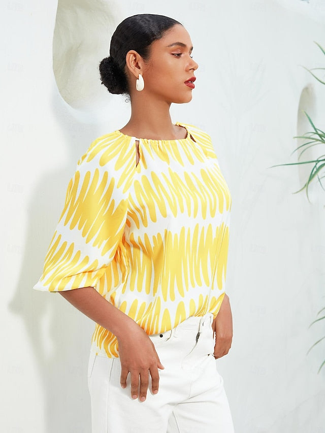 Satin Puff Sleeve Hollow Out Raglan Shirt