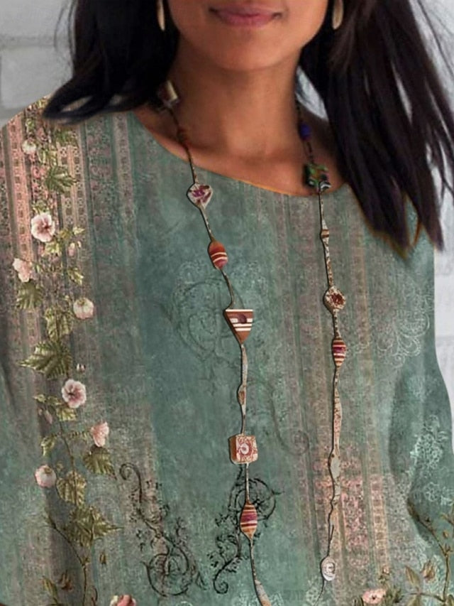 Women's Shirt Print Floral Daily Casual 3/4 Length Sleeve