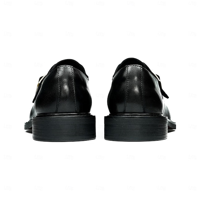 Monk Strap Leather First Black Shoes- Genuine Men's