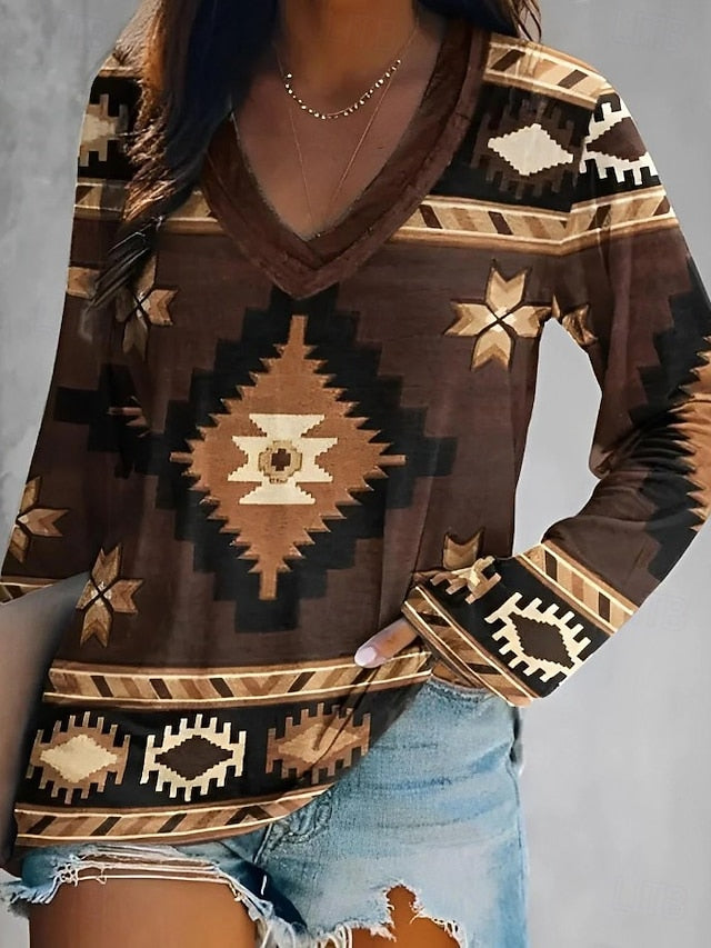 Women's T Shirt Print Graphic Geometric Tribal Elegant