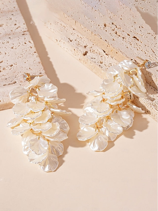Floral Petal Earrings - Drop Layered Elegant Satin Women's