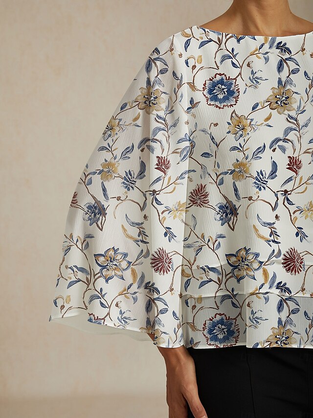 Women's Blouse Floral Print Layered Bell Sleeves Loose Fit