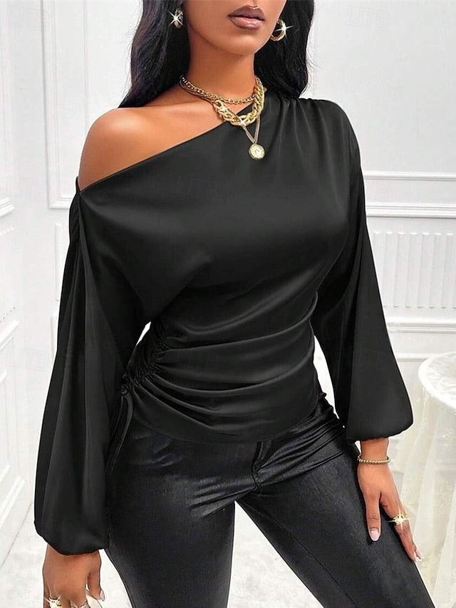Women's Shirt Elegant Dressy Satin Top Asymmetric Plain