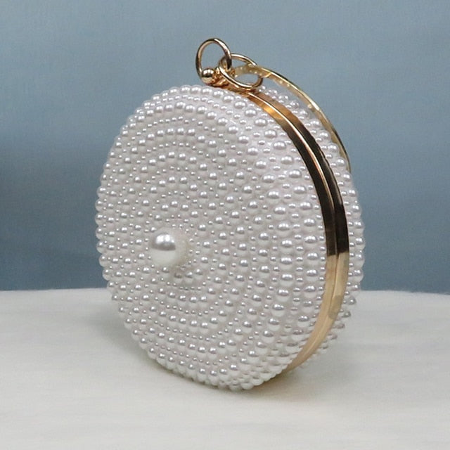 Heels Pearl Purse and Pearl-Embellished Round Stiletto Set White