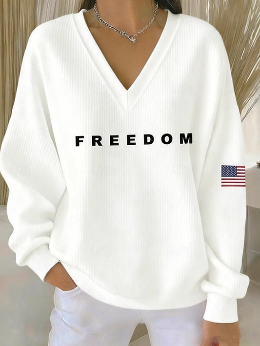 Women's Blouse Print Letter Stylish Casual Long Sleeve V