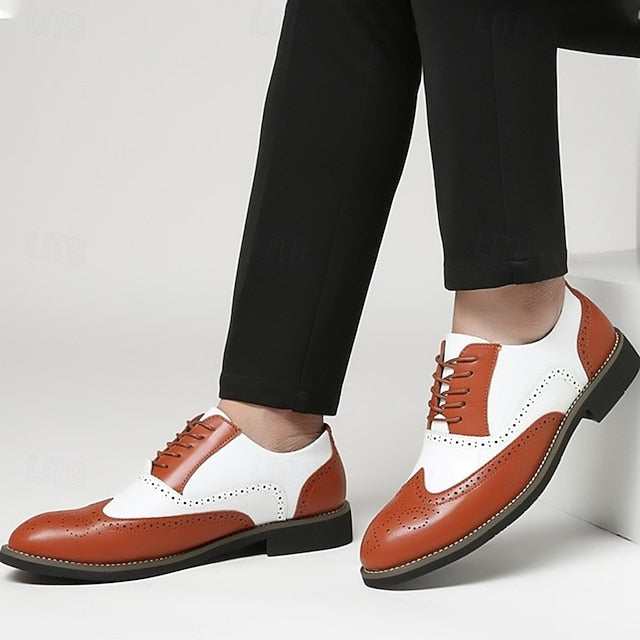 Men's Oxford Wingtip White Shoes Two-Tone in Brogue