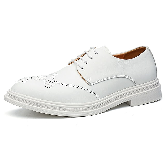 White Perforated Oxford Shoes Faux with Leather Men's