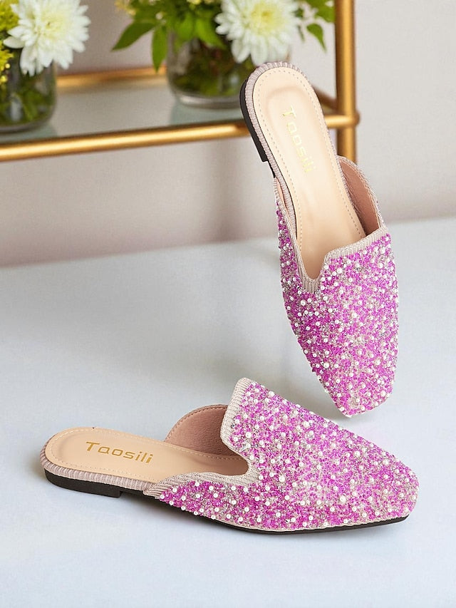 Rhinestone - Women's Pink Pearl Embellished and Mules