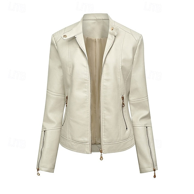 Zipper Pocket Women's Leather Faux Comfortable Jacket