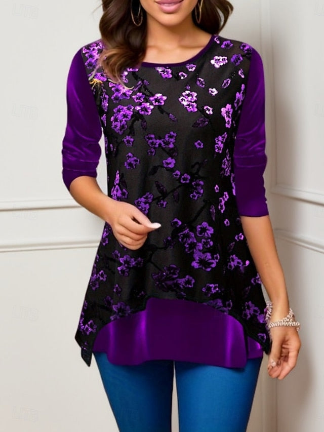 Women's Blouse Floral Elegant Stylish Casual Long Sleeve