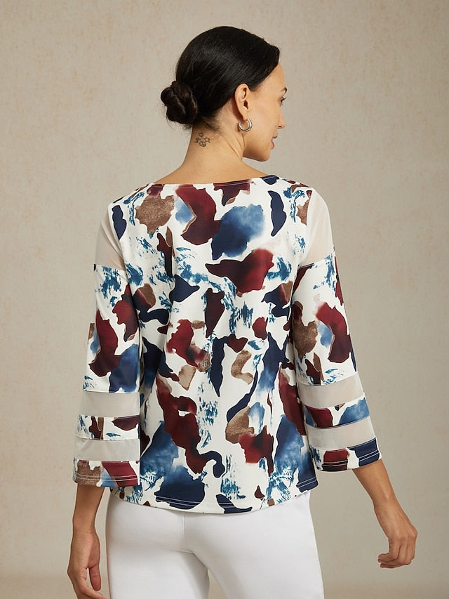 Women's Female Print Casual Multi Color Size S sleeve