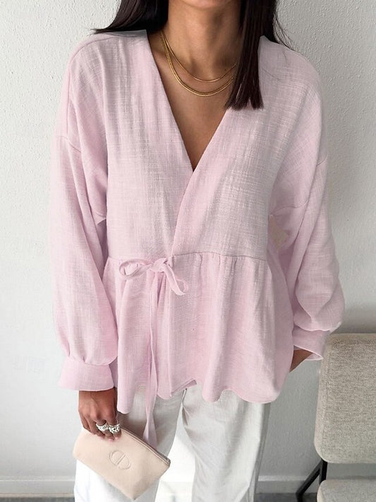 Women's Summer Shirt Casual Shirt Blouse Lace up Solid