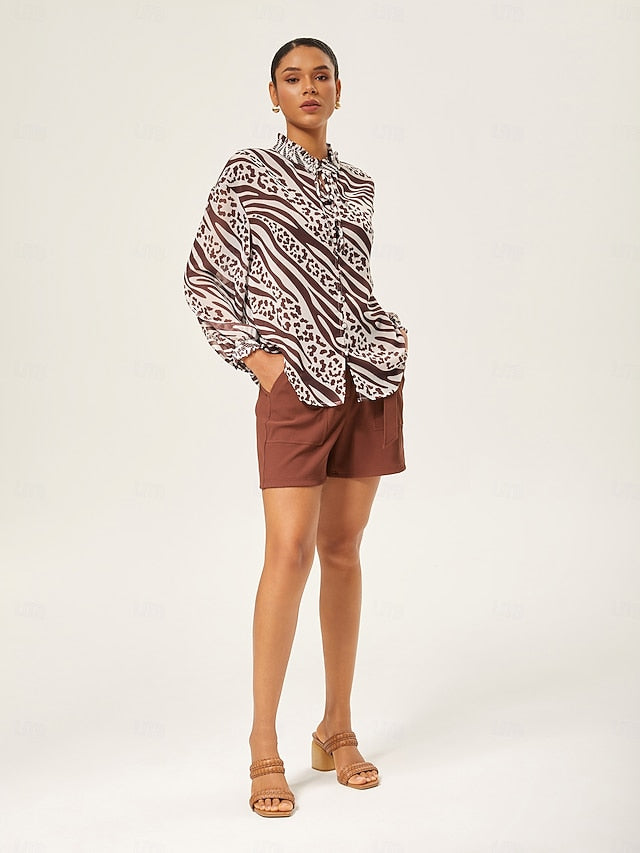 Animal Print Ruched Long Sleeve Pullover