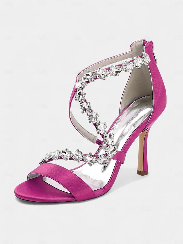 Sandals Rhinestone High Strappy Women's White - Heel