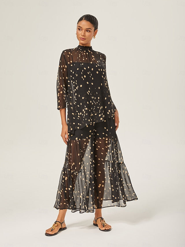 Polka Dot Chiffon Wide-Leg Culottes