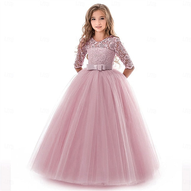 Girl Flower Dress Kids Colored Girls' Solid Wedding