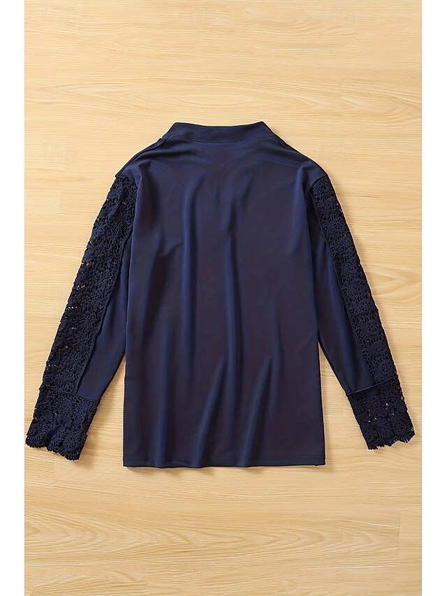 Women's Shirt Lace Plain Daily Stylish Casual Long Sleeve V