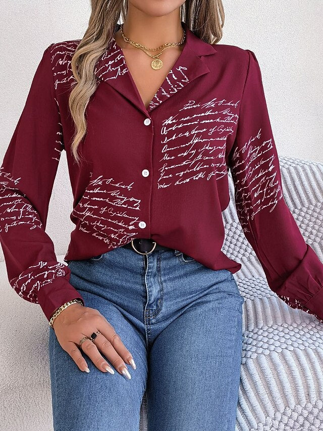Women's Shirt Button Down Shirt Casual Shirt Buttons Letter