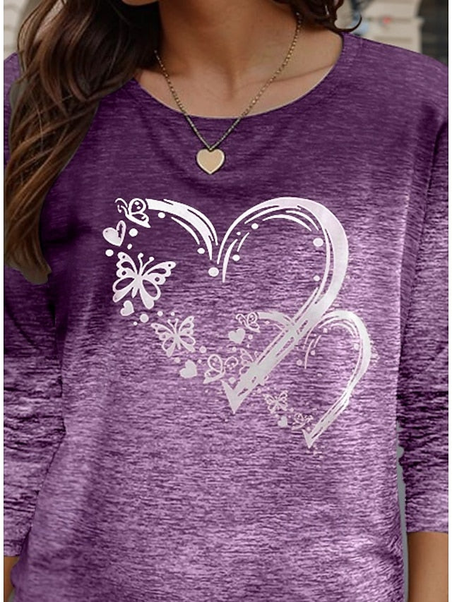Valentine Women's Heart T Shirt Casual Regular Tops  Print