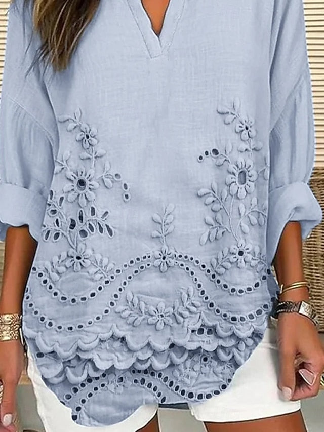 Women's Blouse Linen Like Breathable Lightweight Tunic V