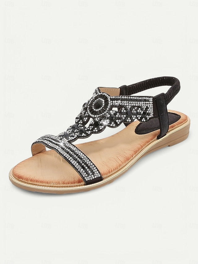 Rhinestone T-Strap Elegant – Women's Sandals Embellished