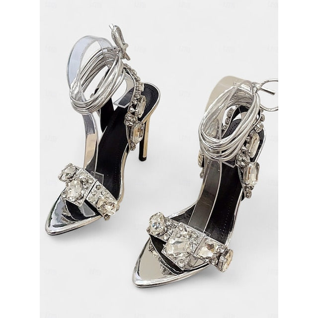 Women's Metallic with Stiletto Lace-Up Green Heels