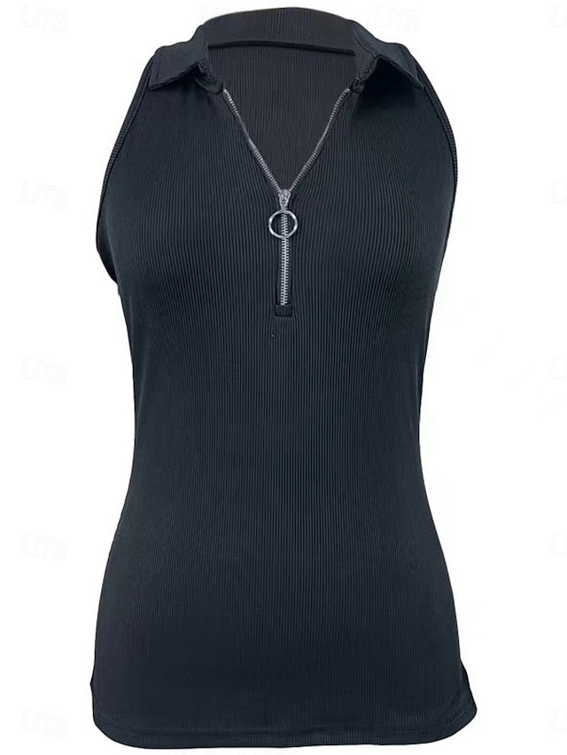 Women's Camisole Tank Top Zipper Solid Color Modern Casual