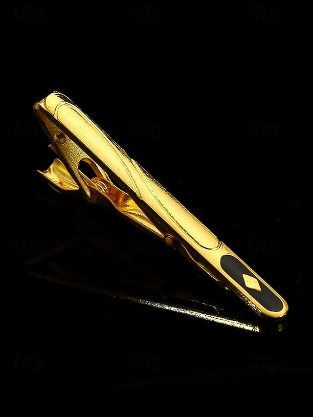 Sleek Men Clip Black Design Gold Tie for with Elegant Inlay –
