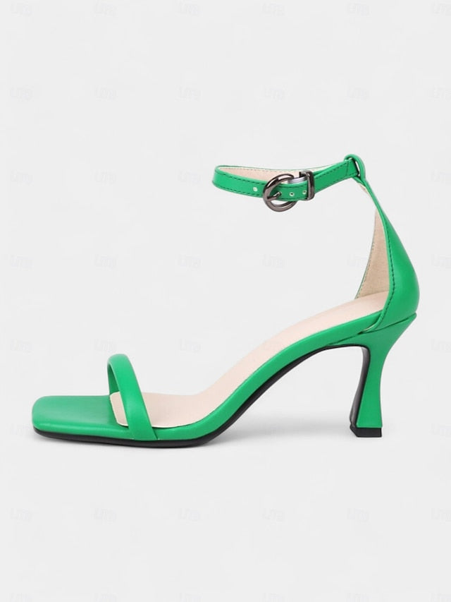 Minimalist Strap - Mid-Heel Green Women for Sandals Sleek Ankle
