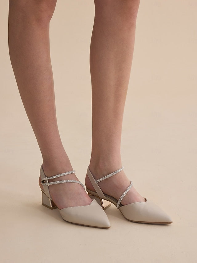 Toe Slingback Heels Rhinestone with Elegant Women's Pointed