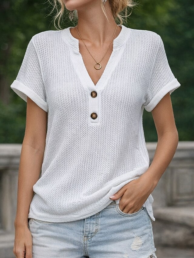 Women's Blouse Buttons Solid Color Stylish Casual Short