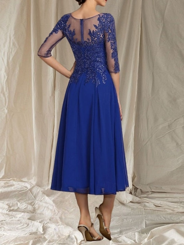 Elegant the of Wedding Bride Mother Neck Crew A-Line Dress Guest