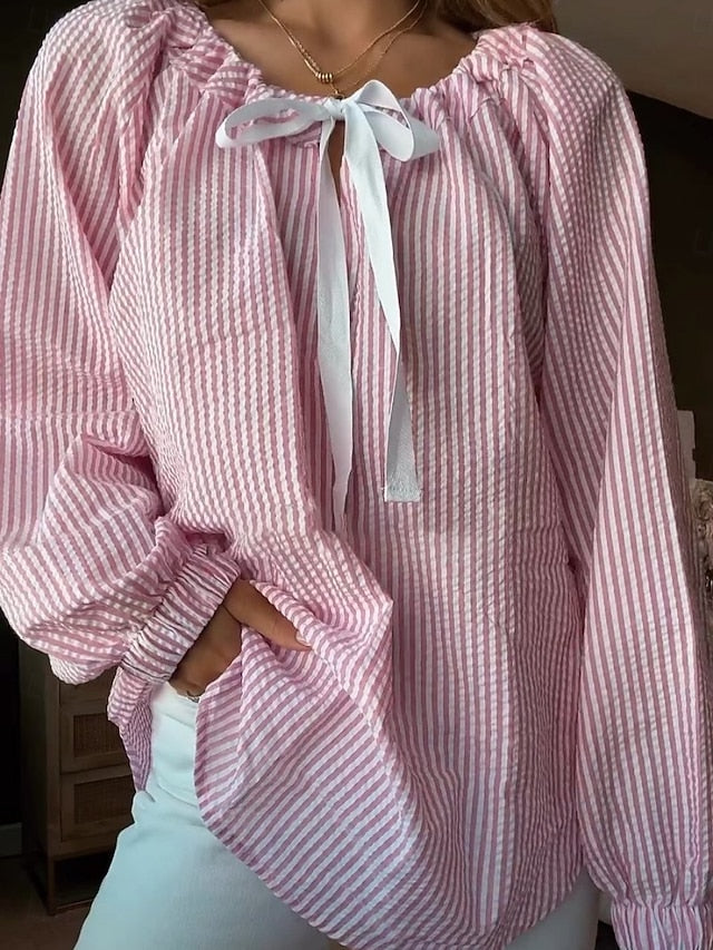 Women's Shirt Blouse Print Striped Basic Casual Long Sleeve