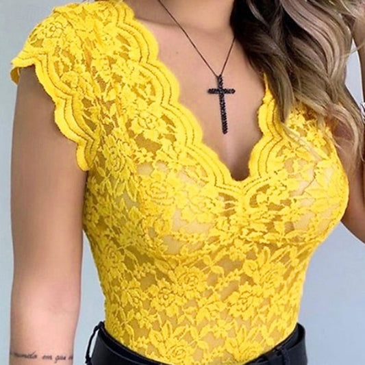 Women's Blouse Lace Tops Lace Tunic Solid Color Plain