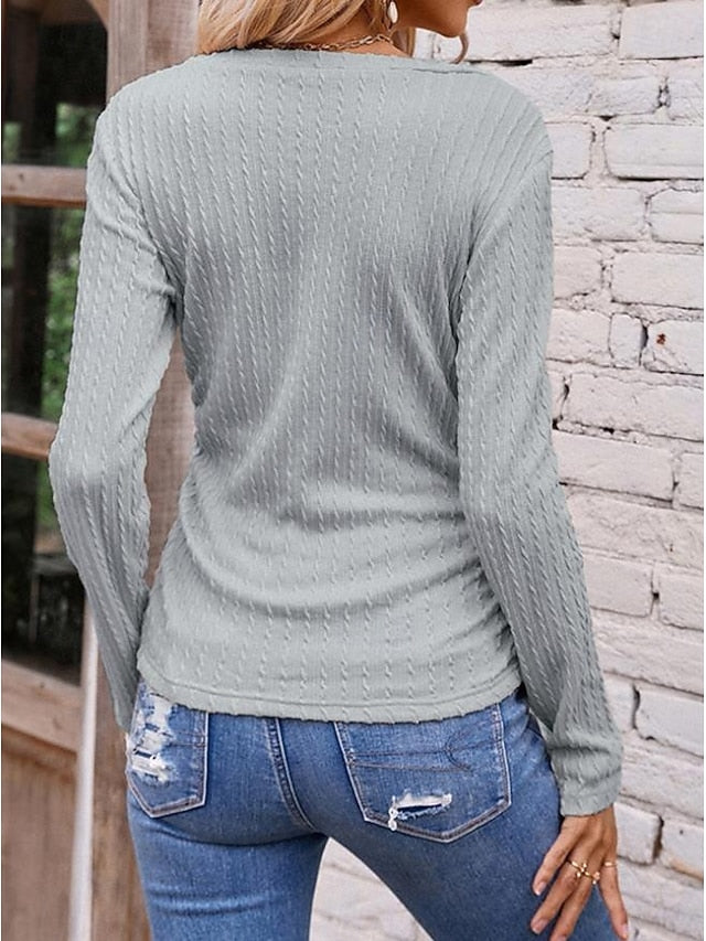 Women's T Shirt Casual Long Sleeve Regular Tops V Neck