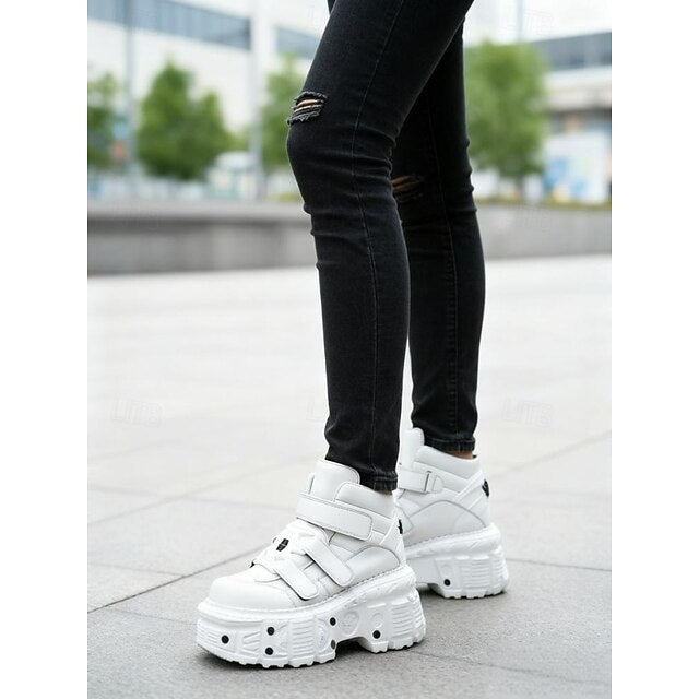 Women's White Platform Gothic Sneakers - Chunky Velcro High