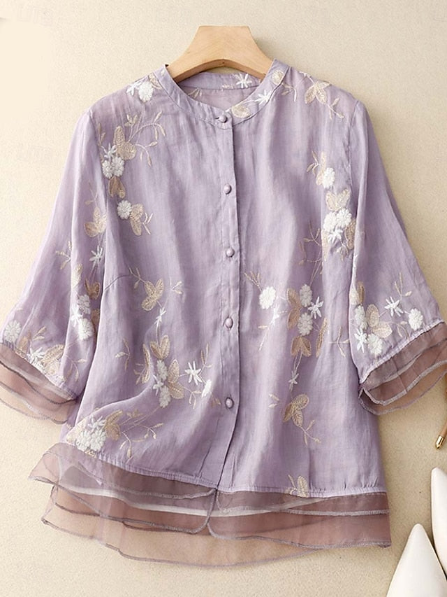Women's Shirt Cotton Linen Shirts Button Up Blouse