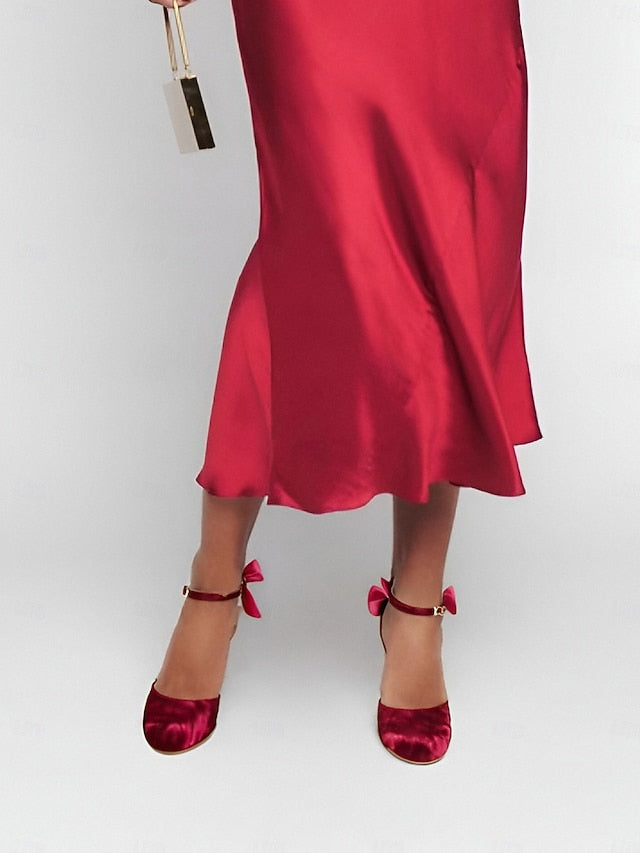Jane Women's Mary Big Heels and Burgundy Bow with Velvet