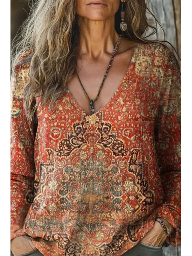 Women's Cotton Blend T Shirt Print Floral Fashion Casual
