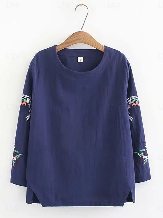 Women's T Shirt Tee Top Embroidered Floral Fashion Classic